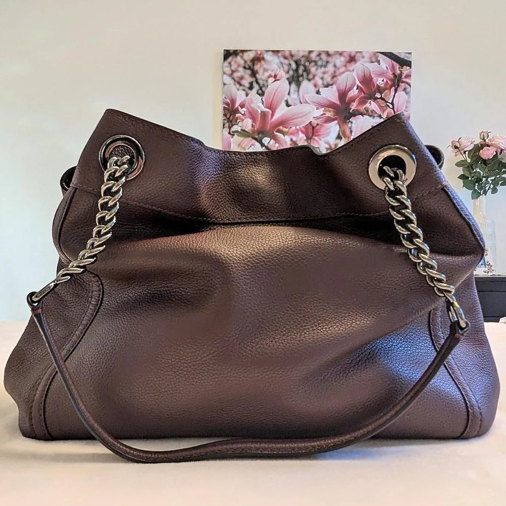 Coach Burgundy Pebbled Leather Edie Turnlock Bag